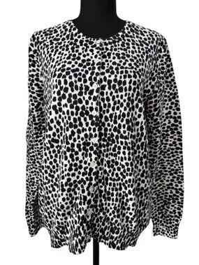 OLD NAVY Black Cream Leopard Animal Print Cardigan Sweater Medium